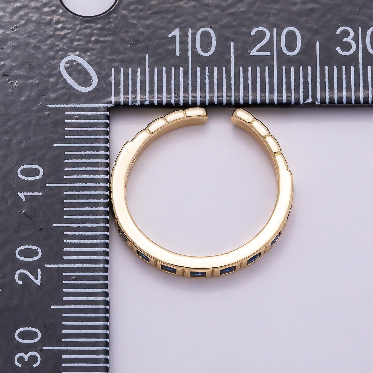 16K Gold Filled Black, Clear, Blue, Green, Fuchsia Baguette Lined Ring | Rings-00125 ~ Rings-00129
