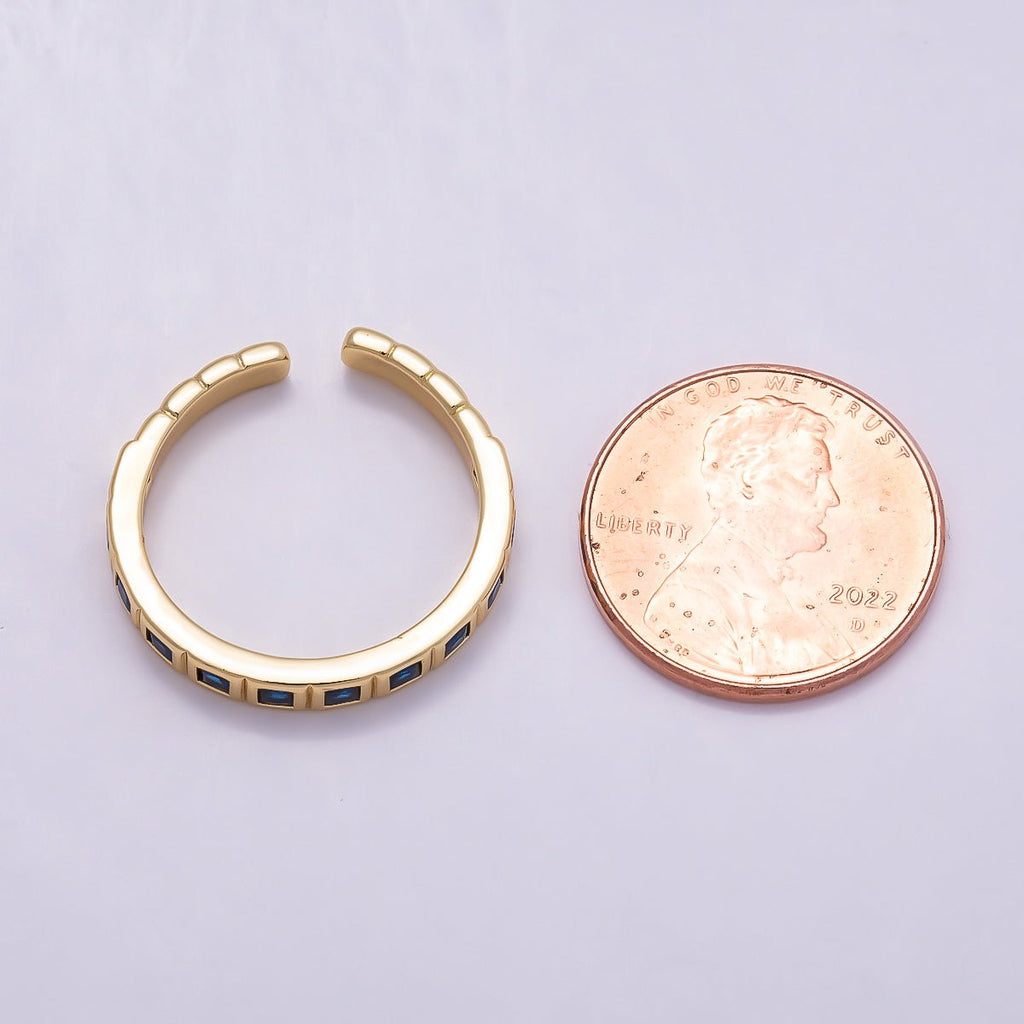 16K Gold Filled Black, Clear, Blue, Green, Fuchsia Baguette Lined Ring | Rings-00125 ~ Rings-00129