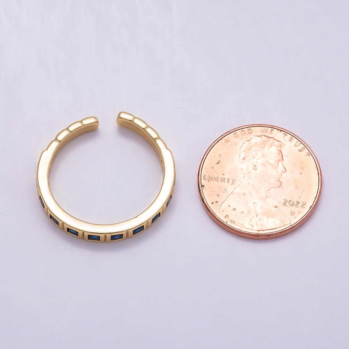 16K Gold Filled Black, Clear, Blue, Green, Fuchsia Baguette Lined Ring | Rings-00125 ~ Rings-00129