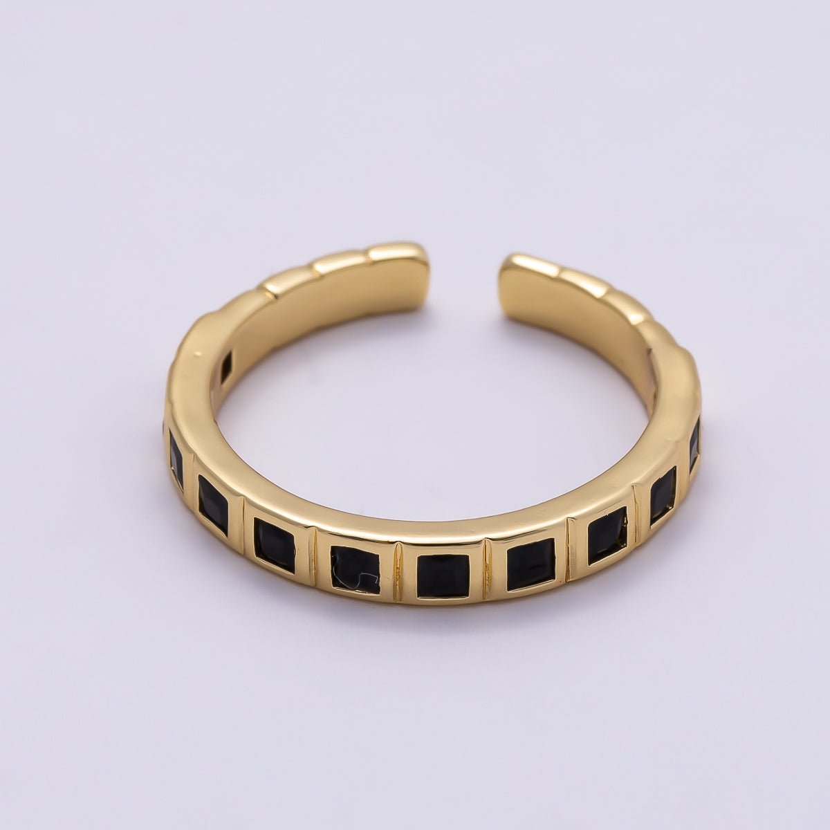 16K Gold Filled Black, Clear, Blue, Green, Fuchsia Baguette Lined Ring | Rings-00125 ~ Rings-00129