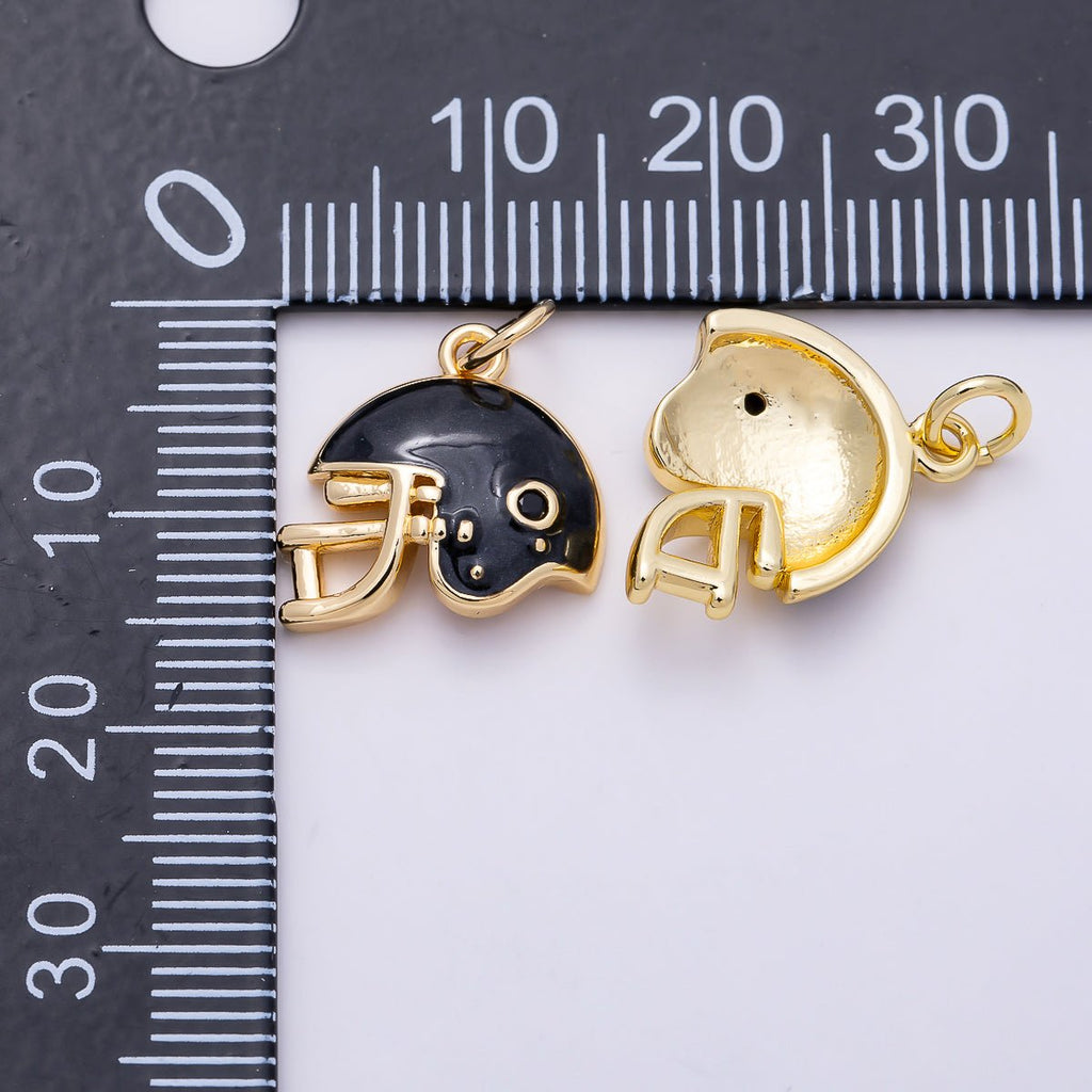 16K Gold Filled Black Enamel Football Sports Helmet Charm | Charrms-01488