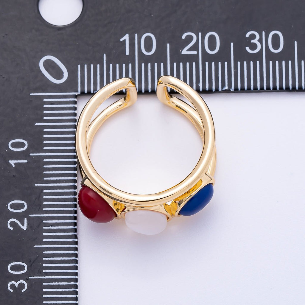 16K Gold Filled Cabochon Natural Gemstone Double Band Ring | RINGS-00062