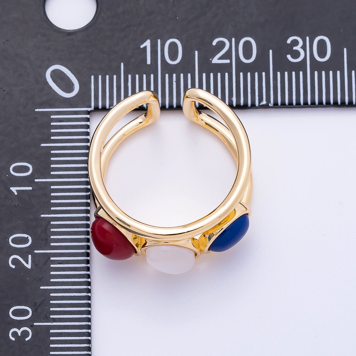 16K Gold Filled Cabochon Natural Gemstone Double Band Ring | RINGS-00062