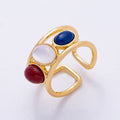 16K Gold Filled Cabochon Natural Gemstone Double Band Ring | RINGS-00062
