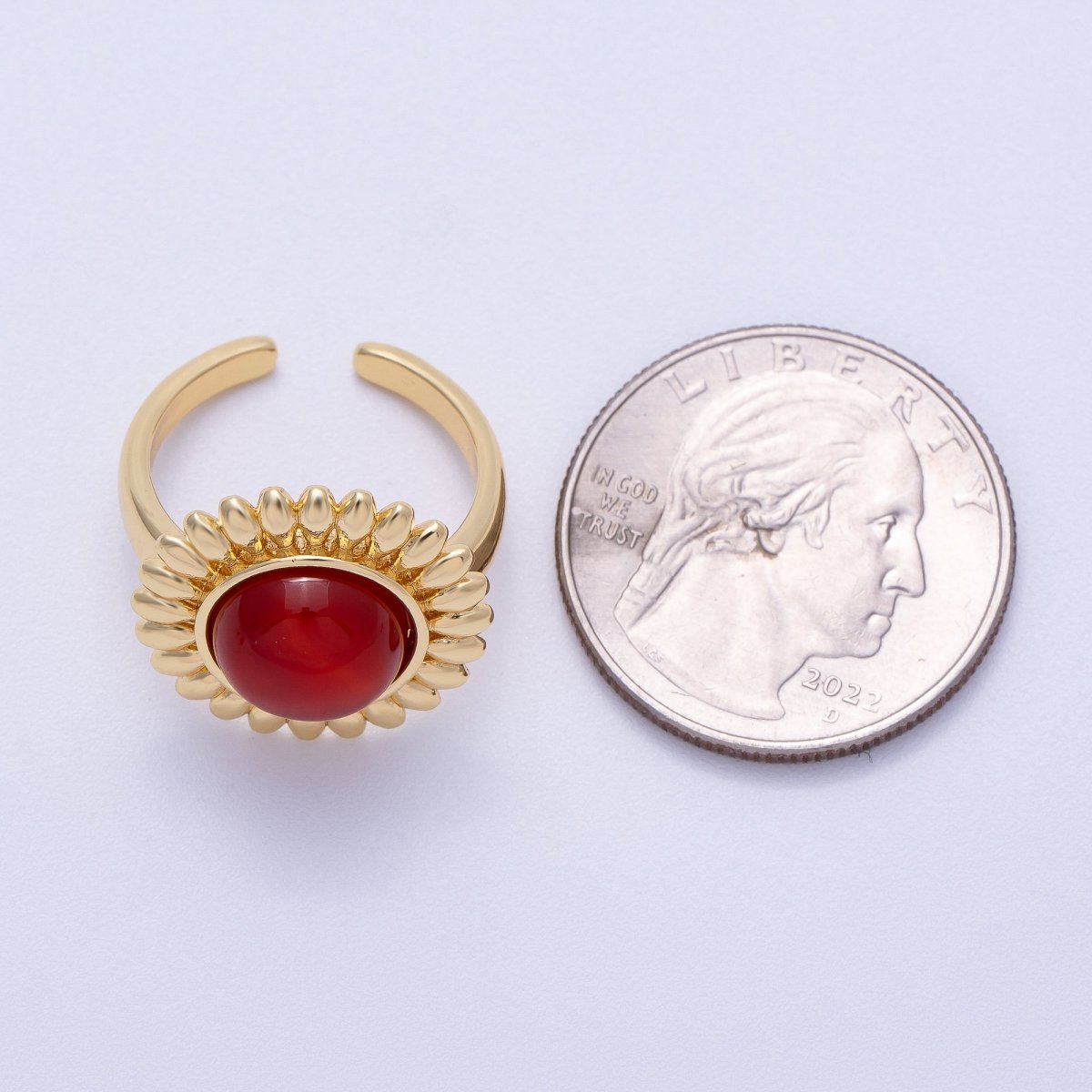 16K Gold Filled Citrine, Carnelian, Aquamarine, Amethyst Round Cabochon Gemstone Flower Ring | RINGS-00083 ~ RINGS-00086