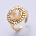 16K Gold Filled Citrine, Carnelian, Aquamarine, Amethyst Round Cabochon Gemstone Flower Ring | RINGS-00083 ~ RINGS-00086