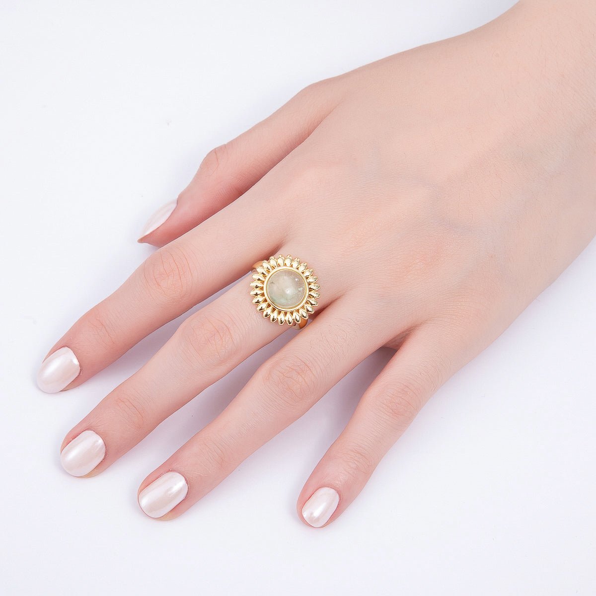 16K Gold Filled Citrine, Carnelian, Aquamarine, Amethyst Round Cabochon Gemstone Flower Ring | RINGS-00083 ~ RINGS-00086