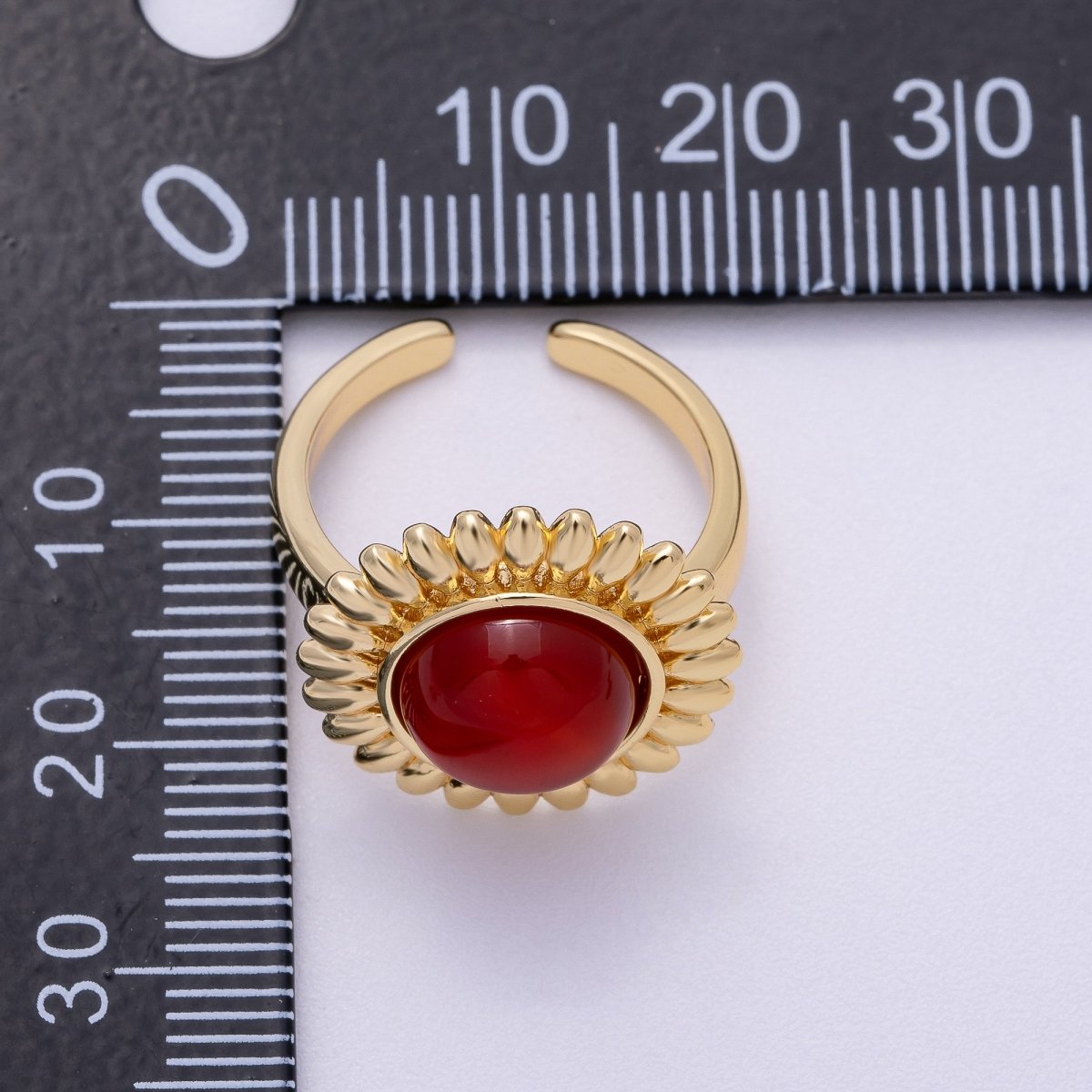 16K Gold Filled Citrine, Carnelian, Aquamarine, Amethyst Round Cabochon Gemstone Flower Ring | RINGS-00083 ~ RINGS-00086