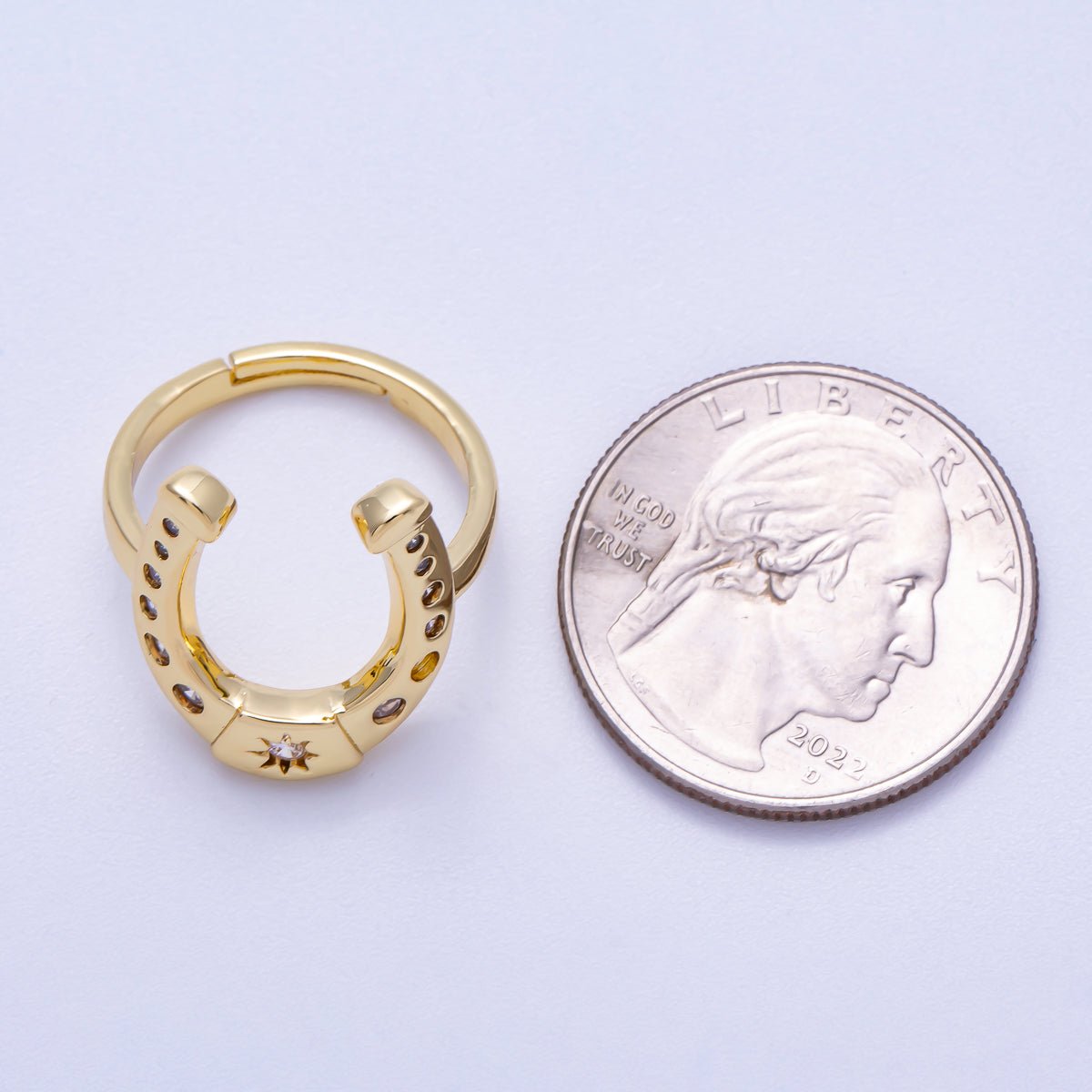16K Gold Filled Clear CZ Dotted Celestial Sun Horse Shoe Adjustable Ring | Rings-00073