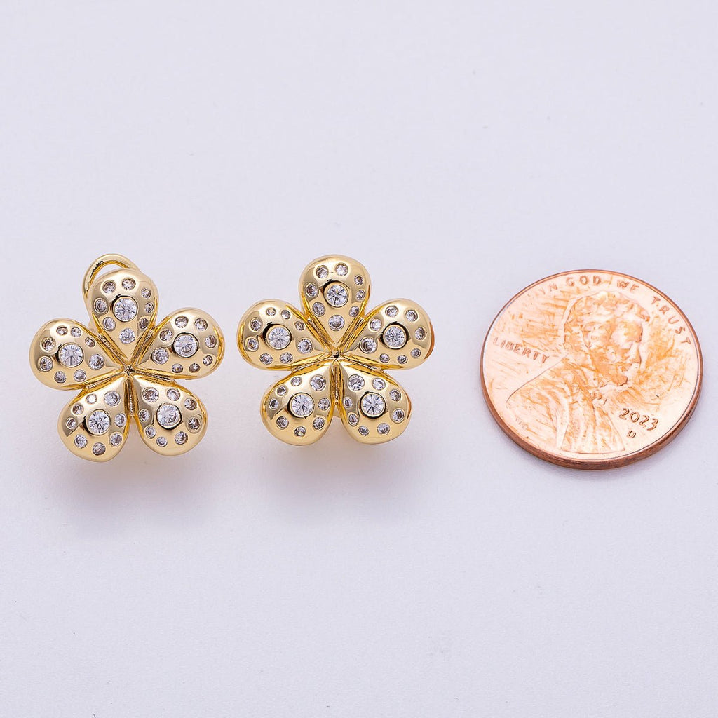16K Gold Filled Clear CZ Dotted Chubby Flower Stud Earring | Earrings-00293