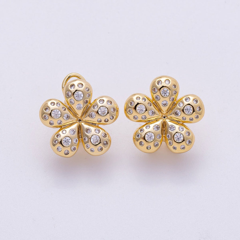 16K Gold Filled Clear CZ Dotted Chubby Flower Stud Earring | Earrings-00293