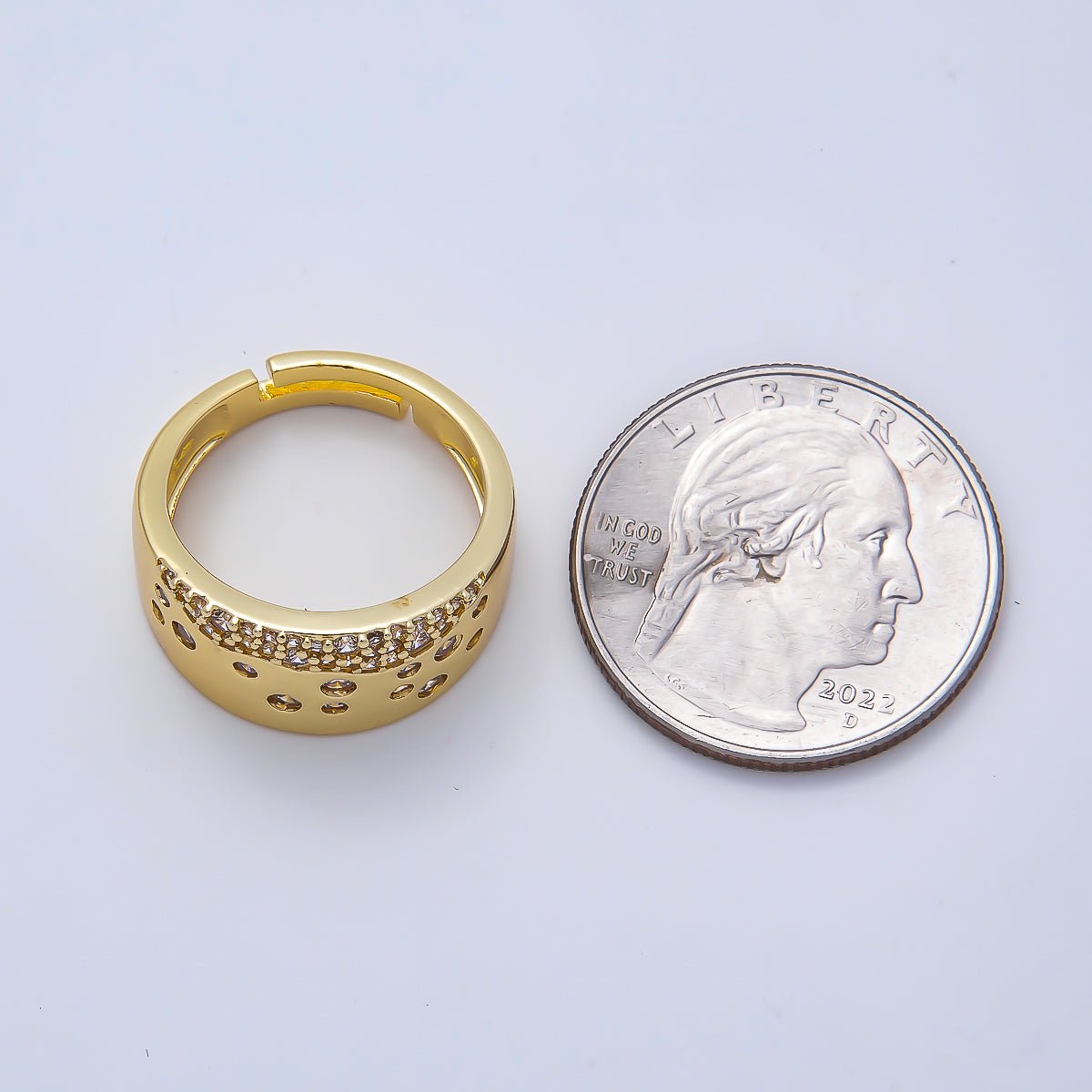 16K Gold Filled Clear CZ Dotted Micro Paved Wide Ring | Rings-00192