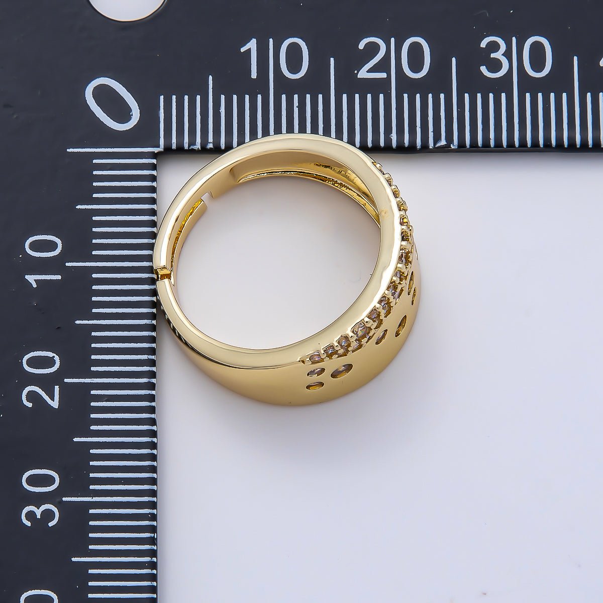 16K Gold Filled Clear CZ Dotted Micro Paved Wide Ring | Rings-00192
