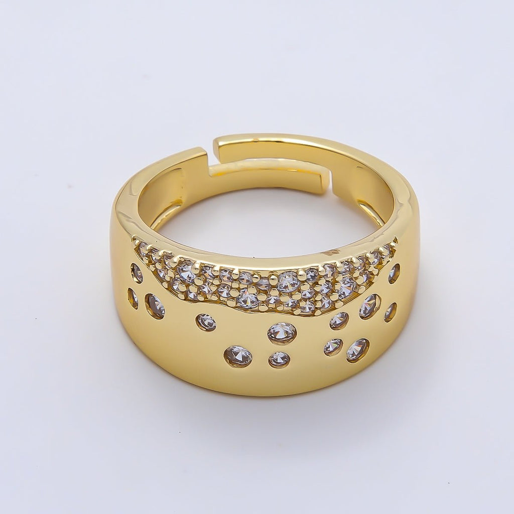 16K Gold Filled Clear CZ Dotted Micro Paved Wide Ring | Rings-00192