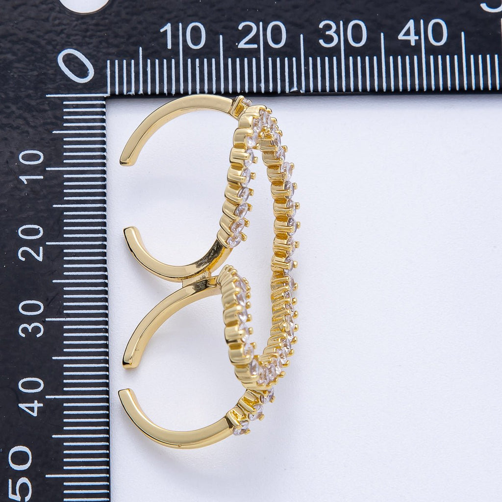 16K Gold Filled Clear CZ Heart Double Band Adjustable Ring | Rings-00058