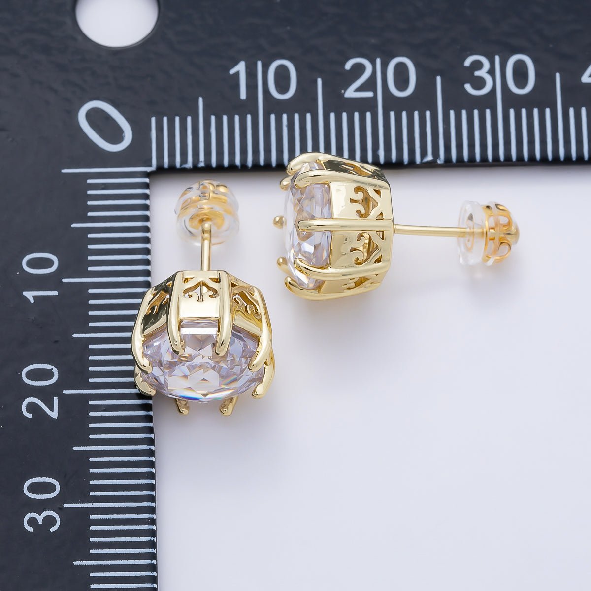 16K Gold Filled Clear CZ Hexagon Prong Stud | Earrings-00679