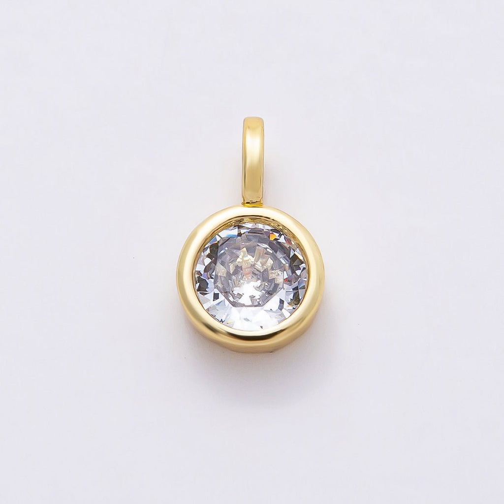 16K Gold Filled 13mm Clear CZ Round Bezel Solitaire Pendant in Gold & Silver | Charms-00838 Charms-00839