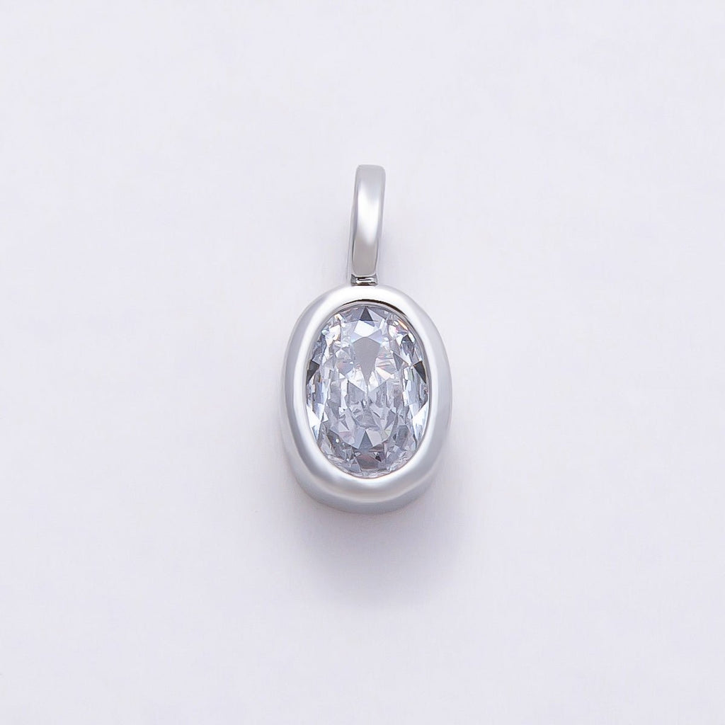 16K Gold Filled 13mm Clear CZ Oval Bezel Solitaire Pendant in Gold & Silver | Charms-00840 Charms-00841