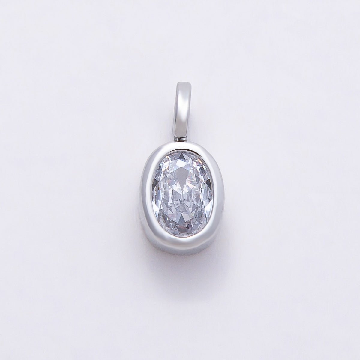 16K Gold Filled 13mm Clear CZ Oval Bezel Solitaire Pendant in Gold & Silver | Charms-00840 Charms-00841