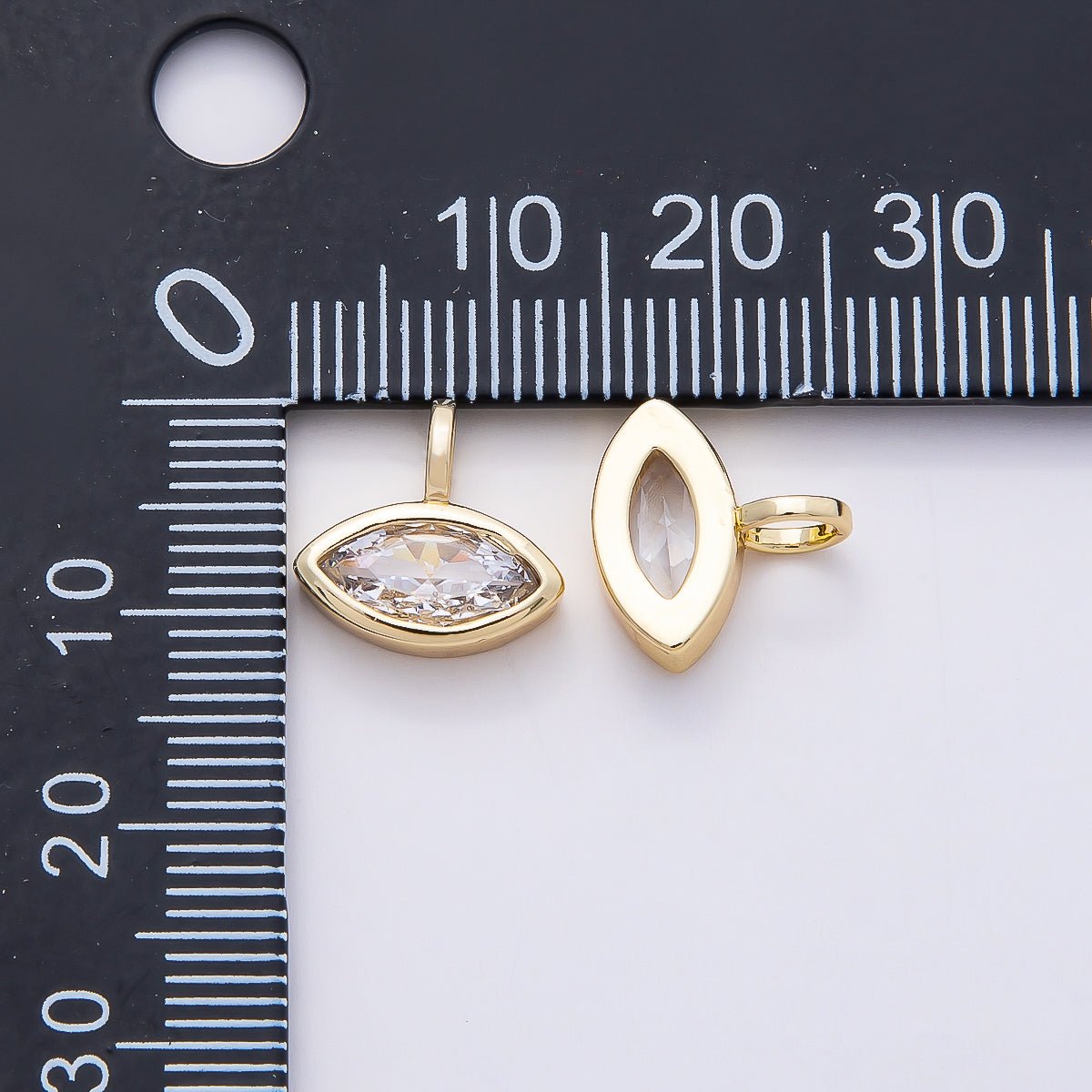 16K Gold Filled Clear CZ Marquise, Heart, Round, Oval, Teardrop Bezel Solitaire Pendant in Gold & Silver | Charms-00834 ~ Charms-00843
