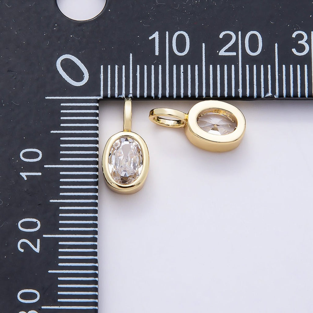 16K Gold Filled 13mm Clear CZ Oval Bezel Solitaire Pendant in Gold & Silver | Charms-00840 Charms-00841