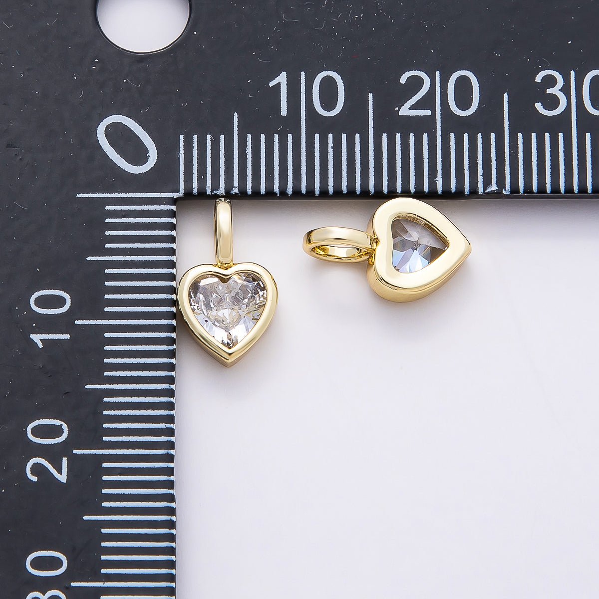 16K Gold Filled 12mm Clear CZ Love Heart Bezel Solitaire Pendant in Gold & Silver | Charms-00836 Charms-00837