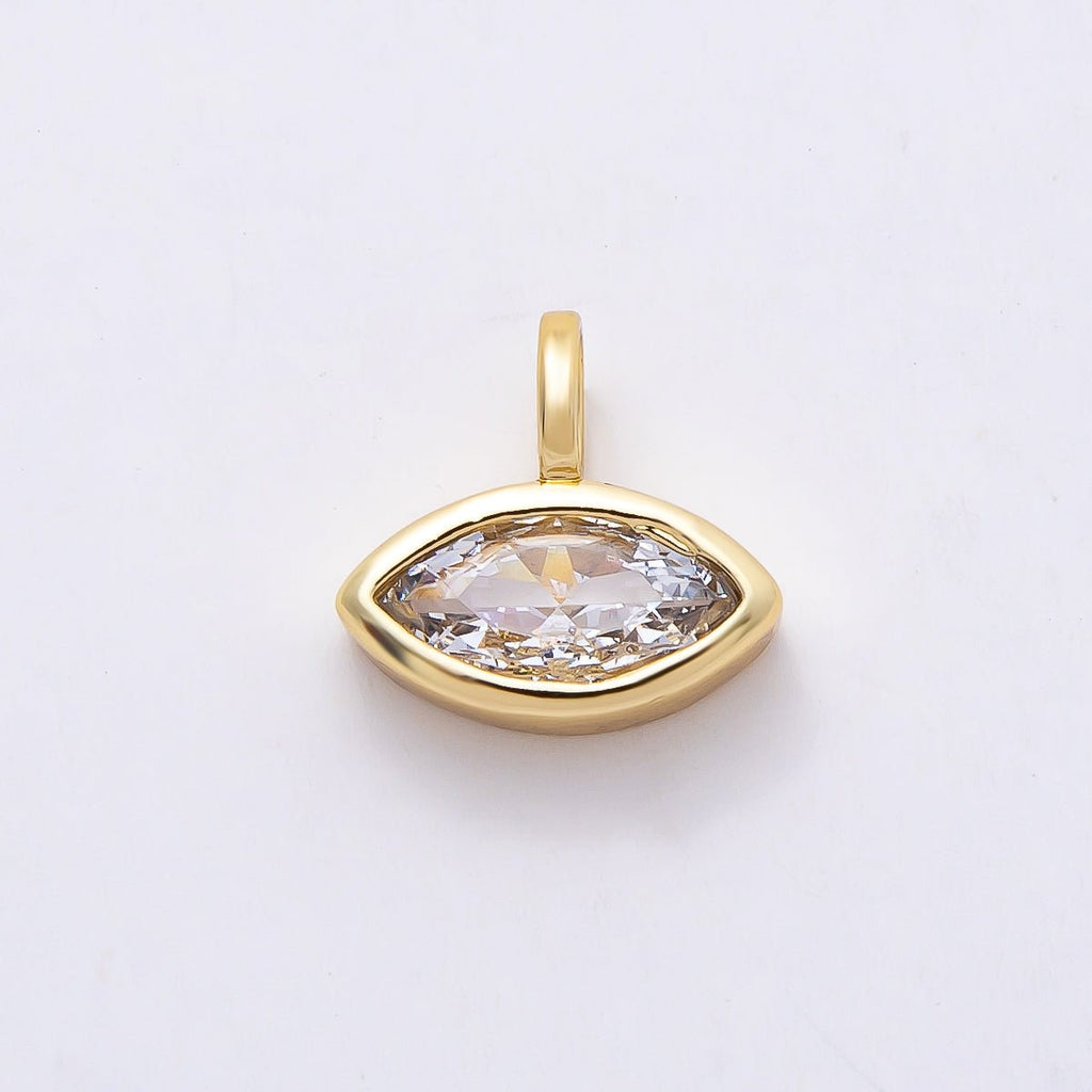 16K Gold Filled Clear CZ Marquise, Heart, Round, Oval, Teardrop Bezel Solitaire Pendant in Gold & Silver | Charms-00834 ~ Charms-00843