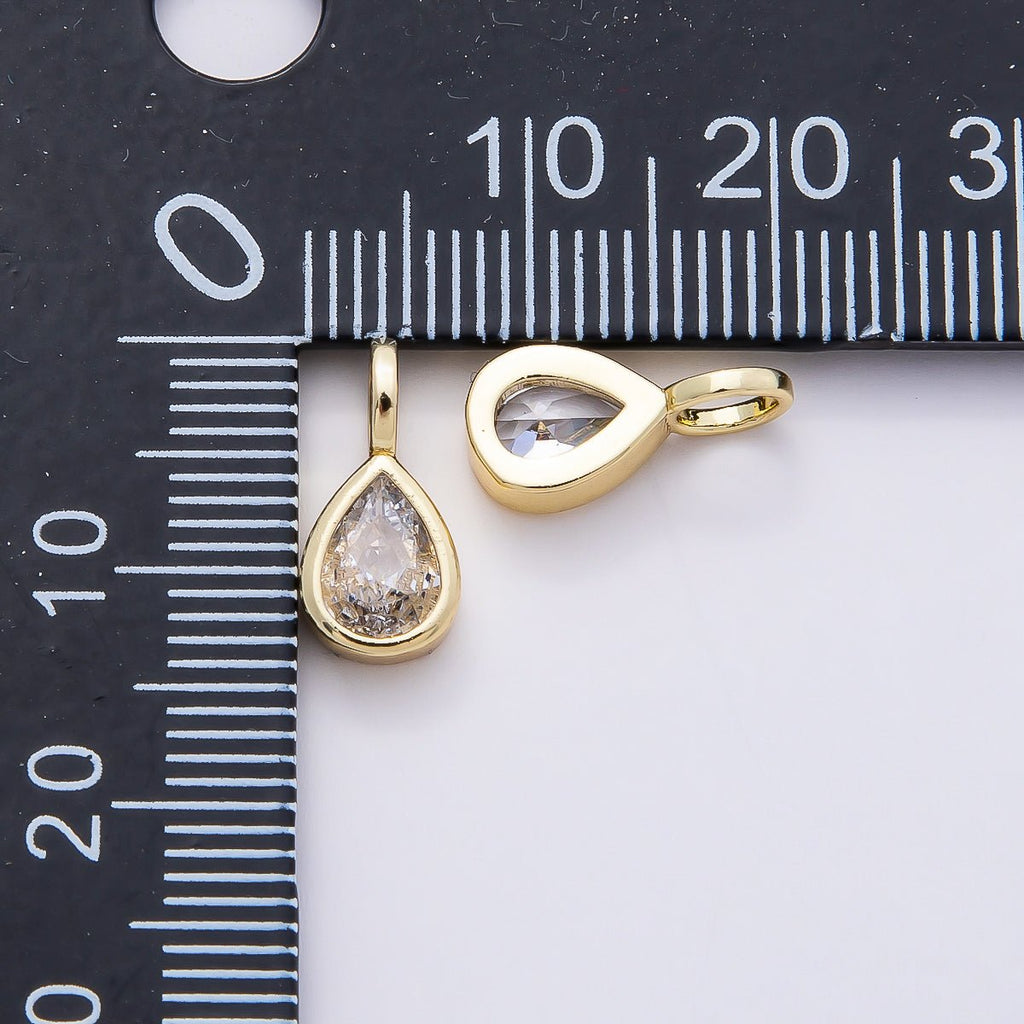 16K Gold Filled Clear CZ Marquise, Heart, Round, Oval, Teardrop Bezel Solitaire Pendant in Gold & Silver | Charms-00834 ~ Charms-00843