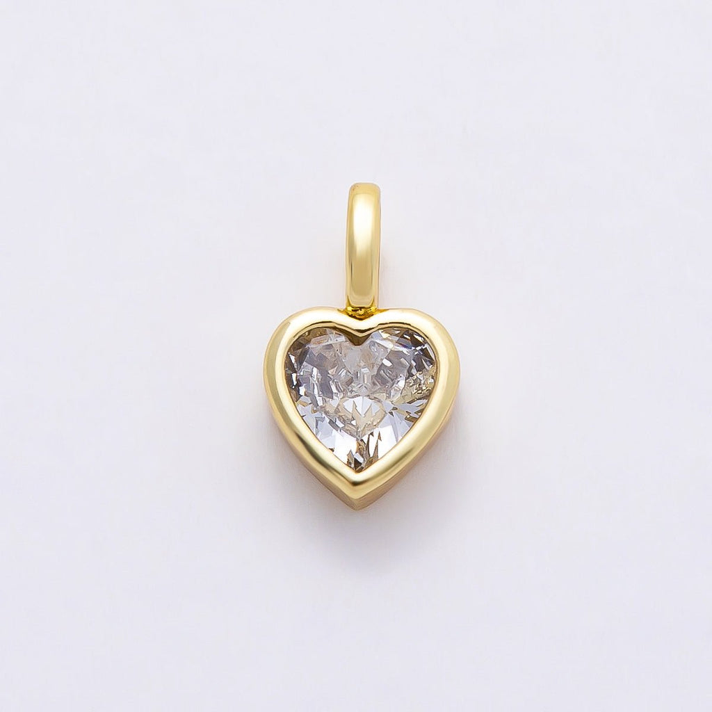 16K Gold Filled 12mm Clear CZ Love Heart Bezel Solitaire Pendant in Gold & Silver | Charms-00836 Charms-00837