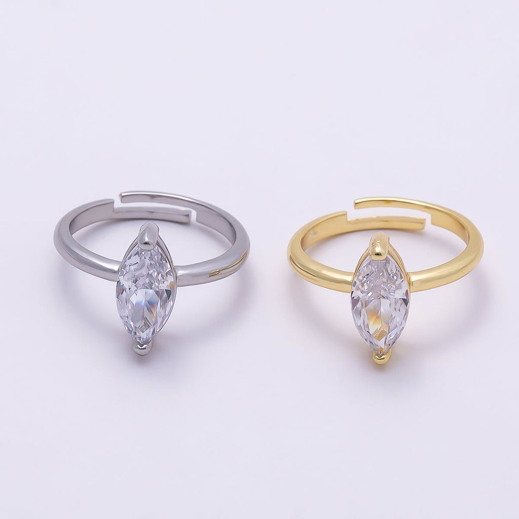 16K Gold Filled Clear CZ Marquise Solitaire Adjustable Ring | RINGS-00093