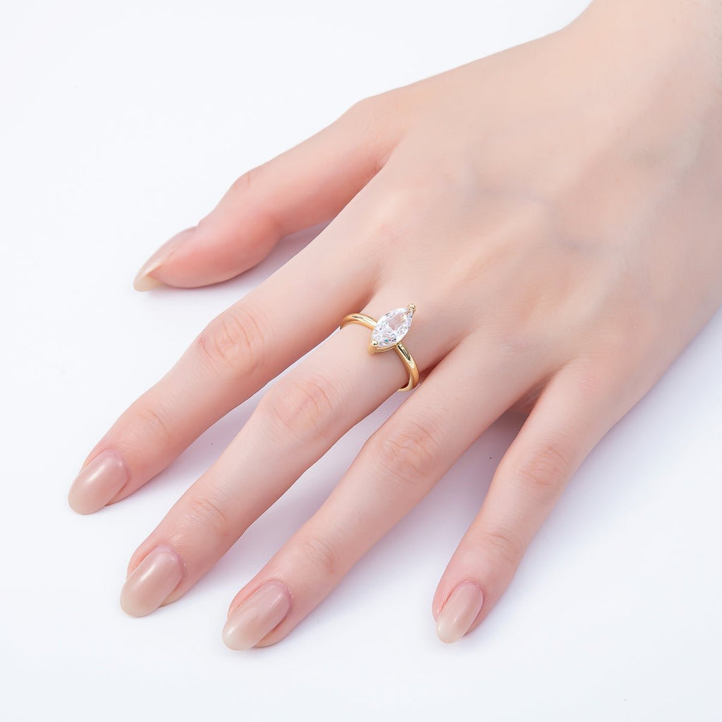 16K Gold Filled Clear CZ Marquise Solitaire Adjustable Ring | RINGS-00093