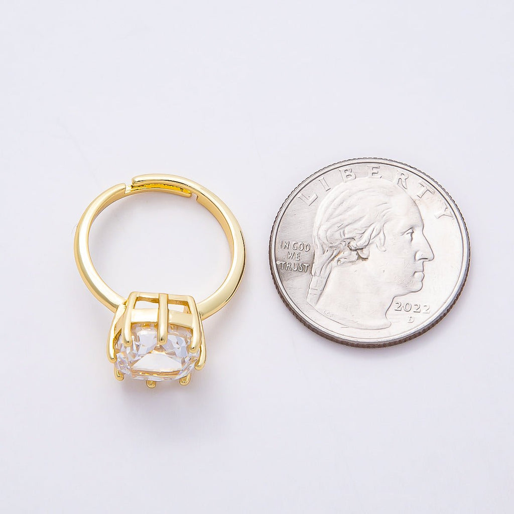 16K Gold Filled Clear CZ Rounded Square Solitaire Ring in Gold & Silver | Rings-00113 Rings-00114
