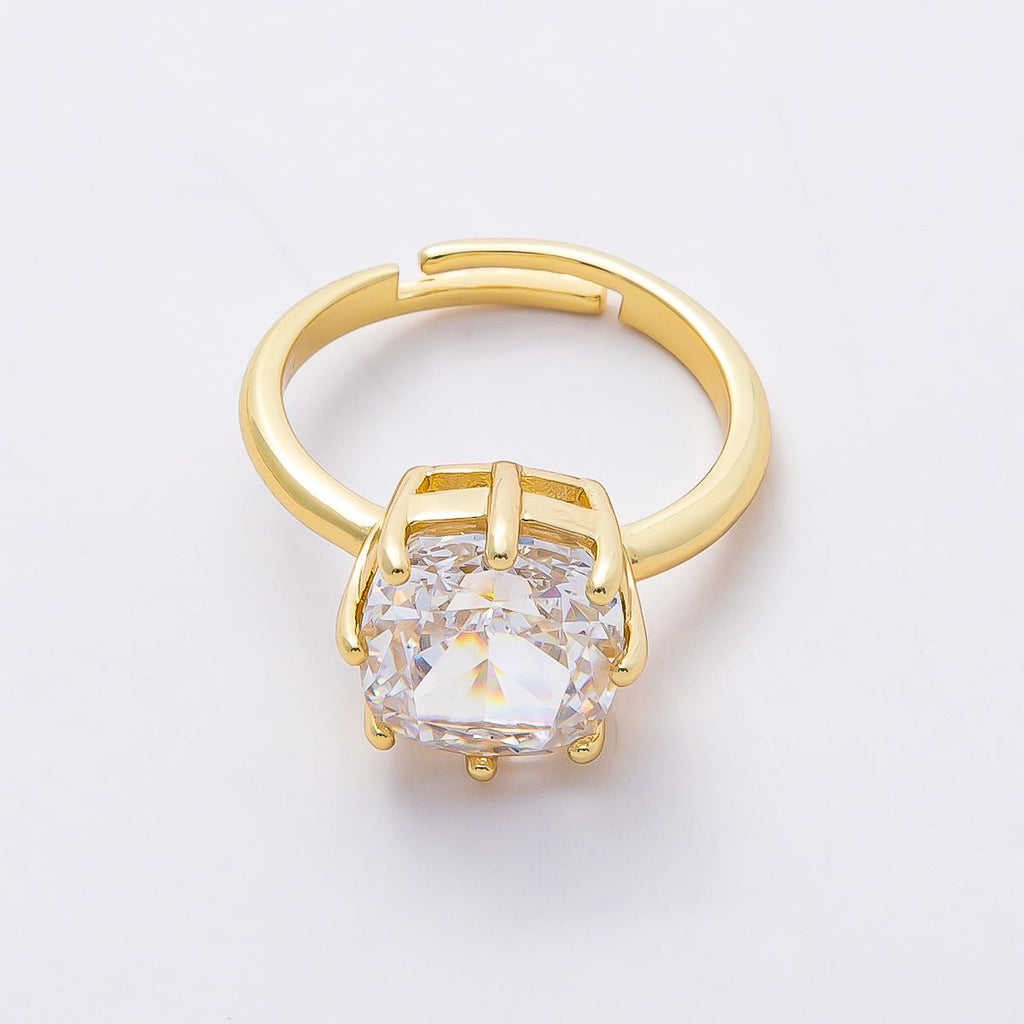 16K Gold Filled Clear CZ Rounded Square Solitaire Ring in Gold & Silver | Rings-00113 Rings-00114