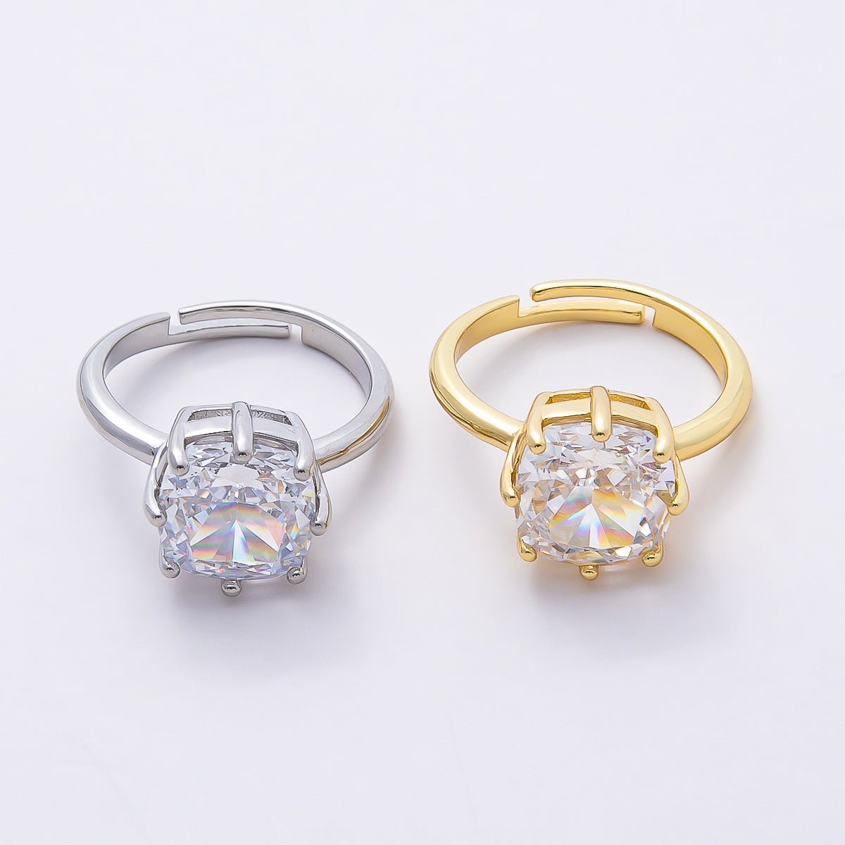 16K Gold Filled Clear CZ Rounded Square Solitaire Ring in Gold & Silver | Rings-00113 Rings-00114