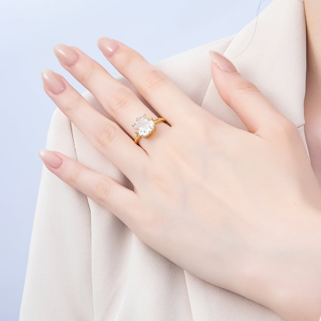 16K Gold Filled Clear CZ Rounded Square Solitaire Ring in Gold & Silver | Rings-00113 Rings-00114