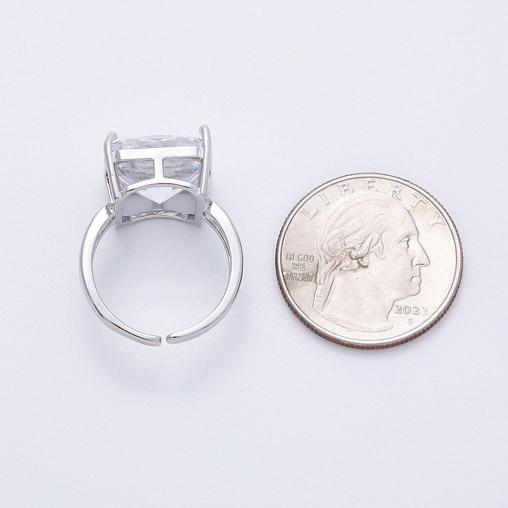 16K Gold Filled Clear CZ Baguette Square Solitaire Ring in Gold & Silver | Rings-00018 Rings-00019