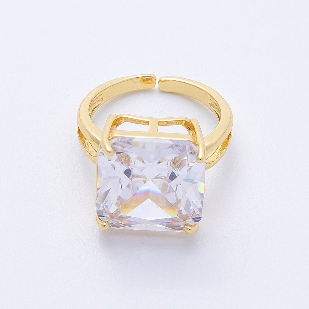 16K Gold Filled Clear CZ Baguette Square Solitaire Ring in Gold & Silver | Rings-00018 Rings-00019