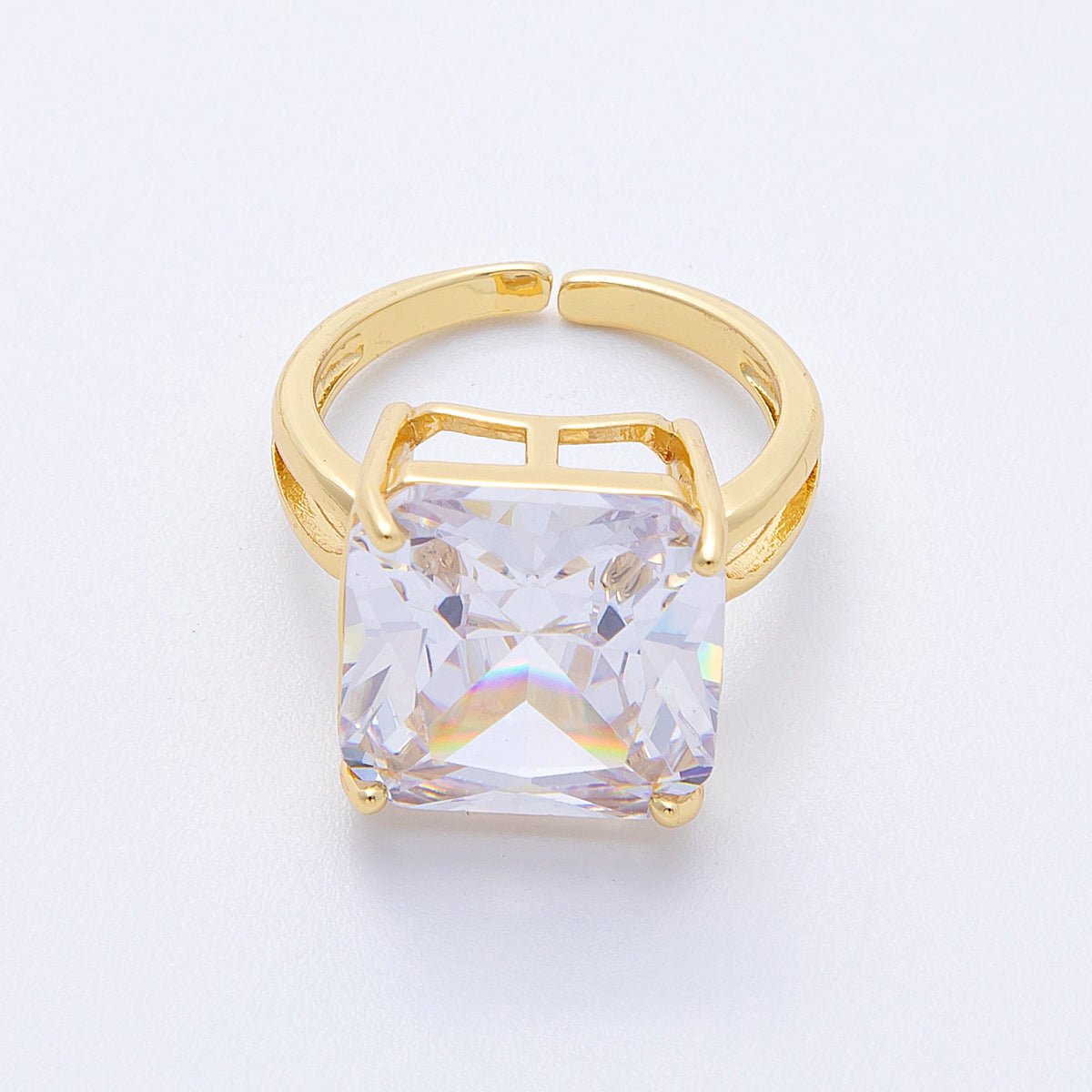 16K Gold Filled Clear CZ Baguette Square Solitaire Ring in Gold & Silver | Rings-00018 Rings-00019