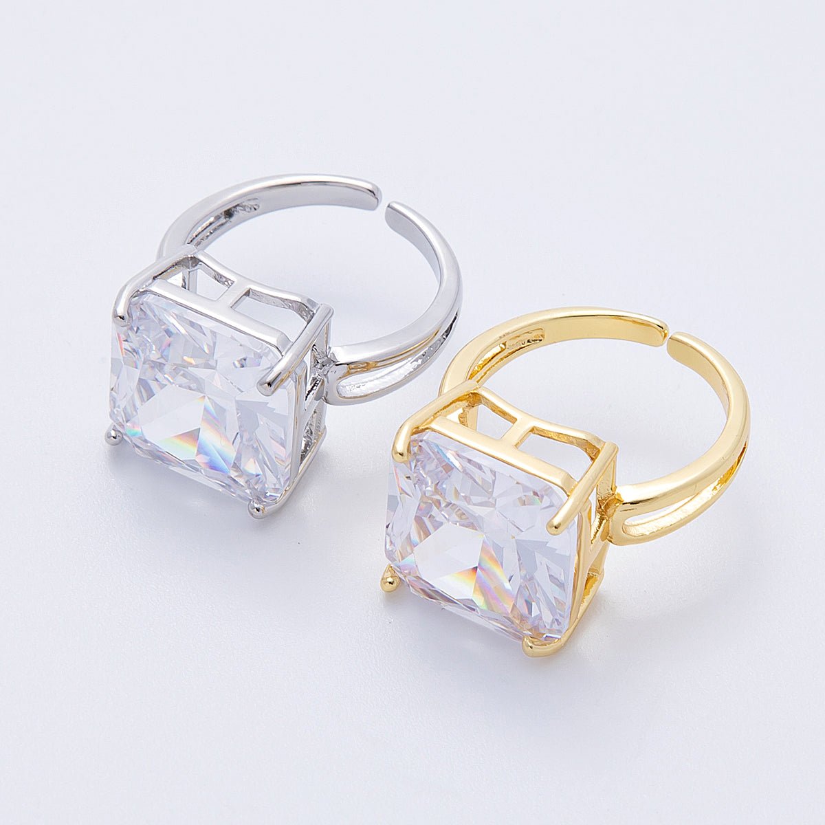 16K Gold Filled Clear CZ Baguette Square Solitaire Ring in Gold & Silver | Rings-00018 Rings-00019