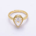 16K Gold Filled Clear CZ Teardrop Bezel Solitaire Ring | Rings-00283