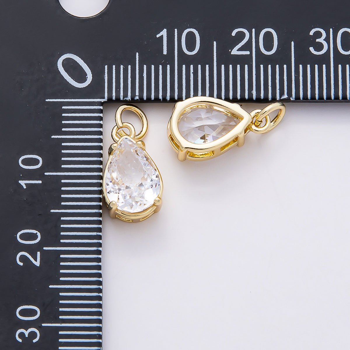 16K Gold Filled 13mm Clear CZ Teardrop Solitaire Charm | Charms-00816