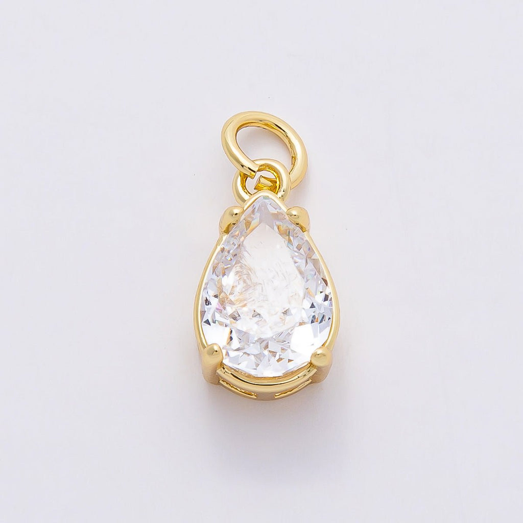 16K Gold Filled Clear CZ Teardrop, Oval, Heart, Marquise, Square Solitaire Charm | Charms-00816 ~ Charms-00820