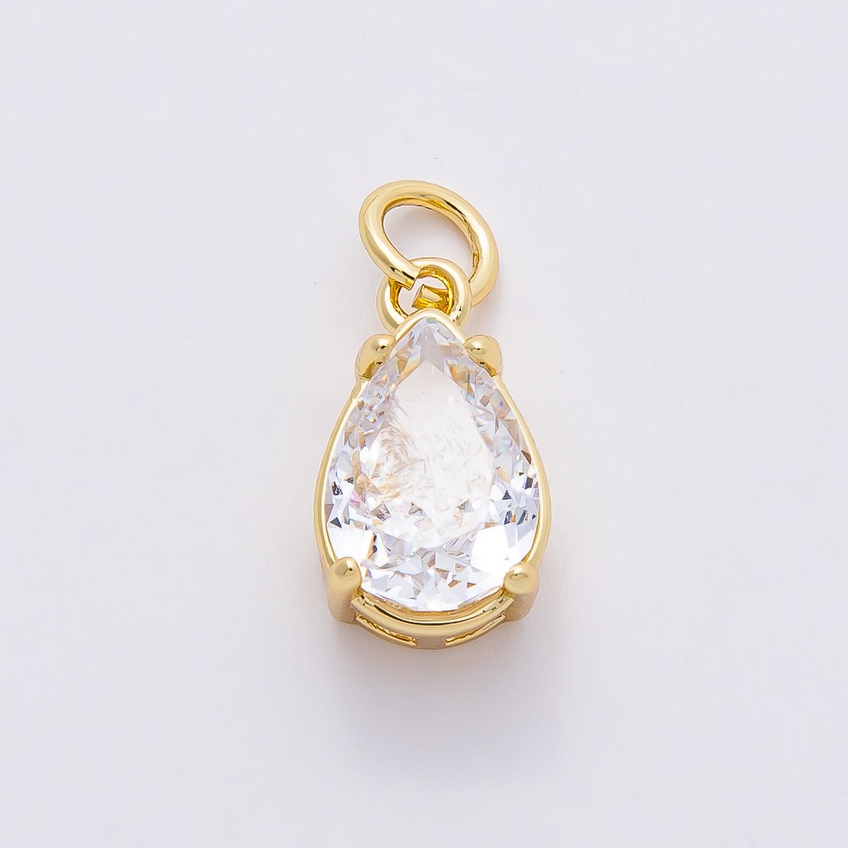 16K Gold Filled Clear CZ Teardrop, Oval, Heart, Marquise, Square Solitaire Charm | Charms-00816 ~ Charms-00820