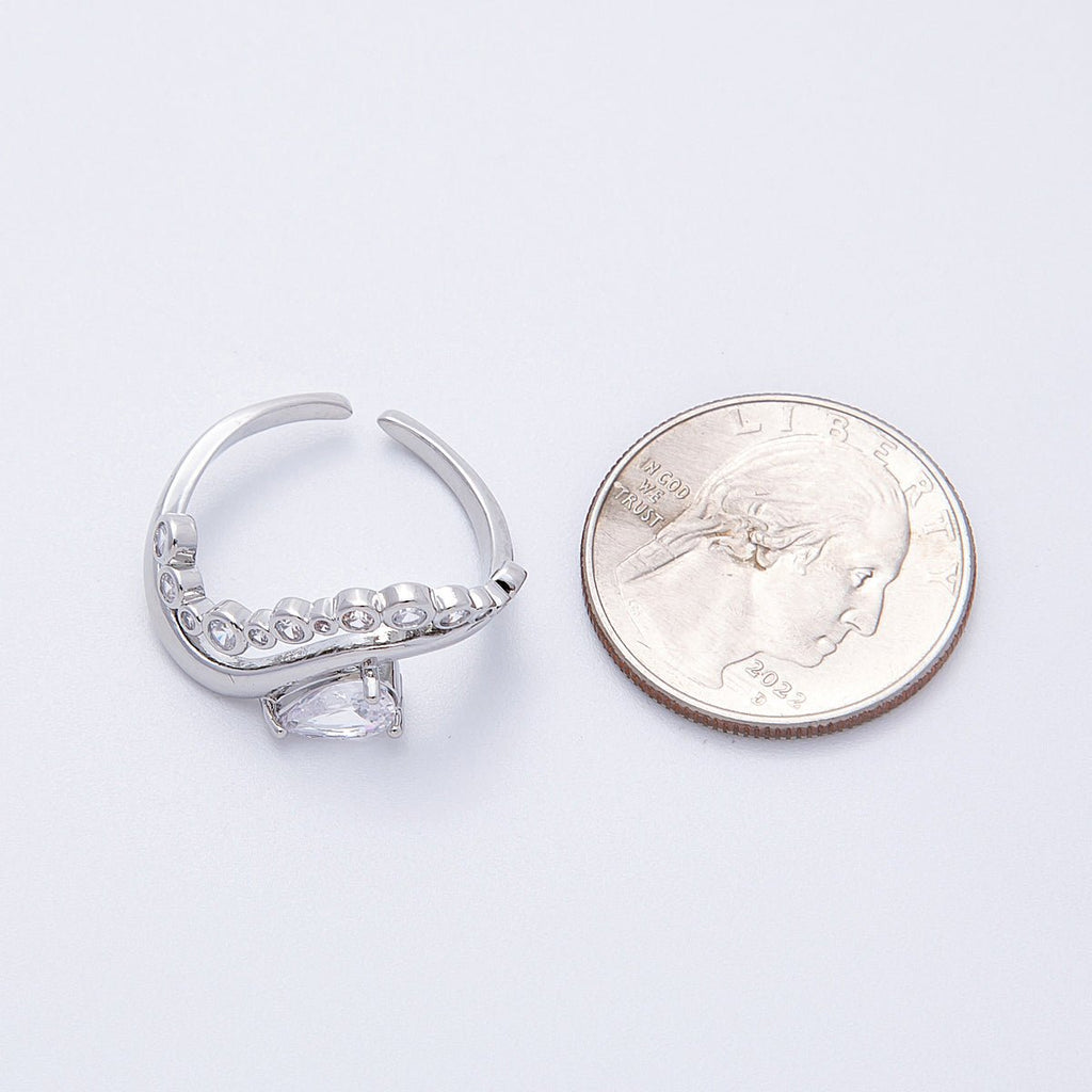 16K Gold Filled Clear CZ Teardrop Round Gradient Curved Ring in Gold & Silver | Rings-00005  Rings-00006
