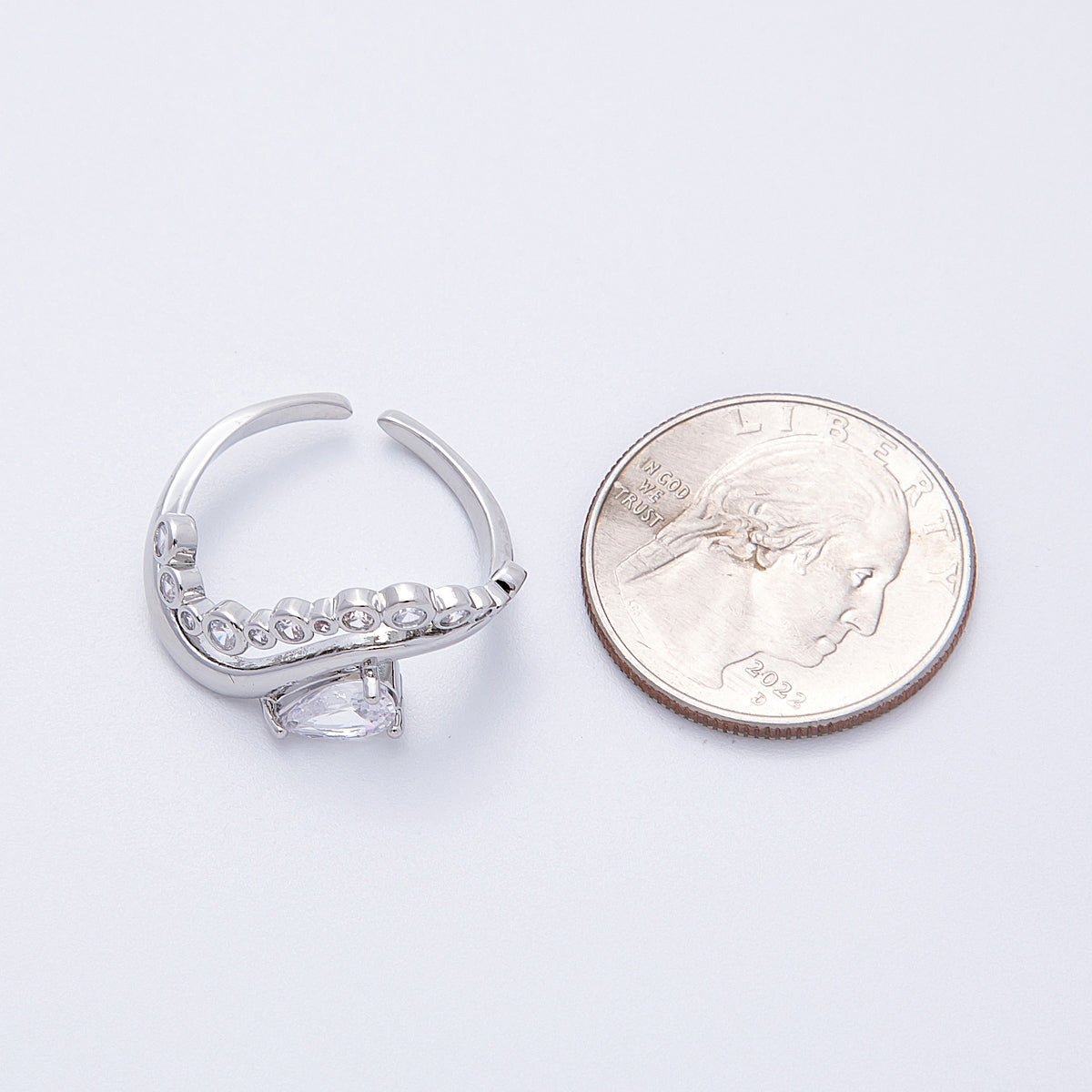 16K Gold Filled Clear CZ Teardrop Round Gradient Curved Ring in Gold & Silver | Rings-00005  Rings-00006