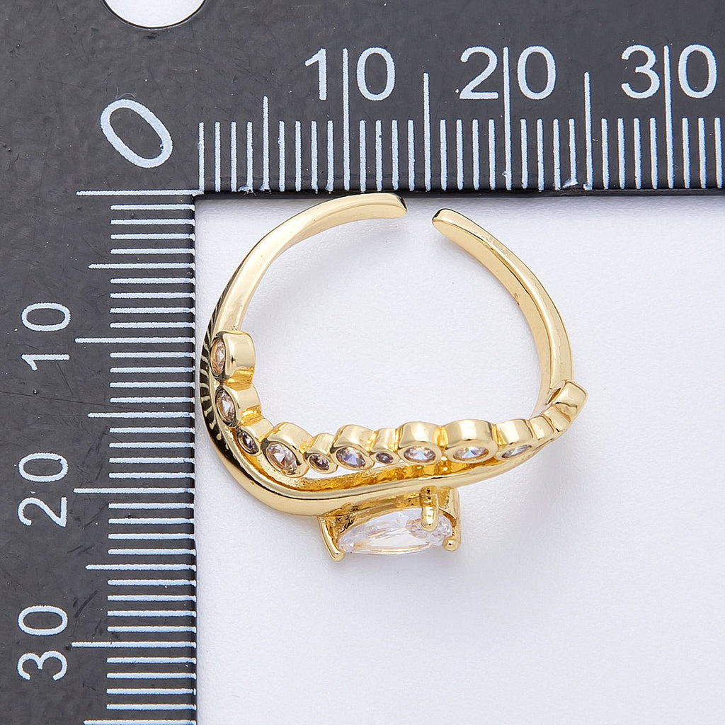 16K Gold Filled Clear CZ Teardrop Round Gradient Curved Ring in Gold & Silver | Rings-00005  Rings-00006