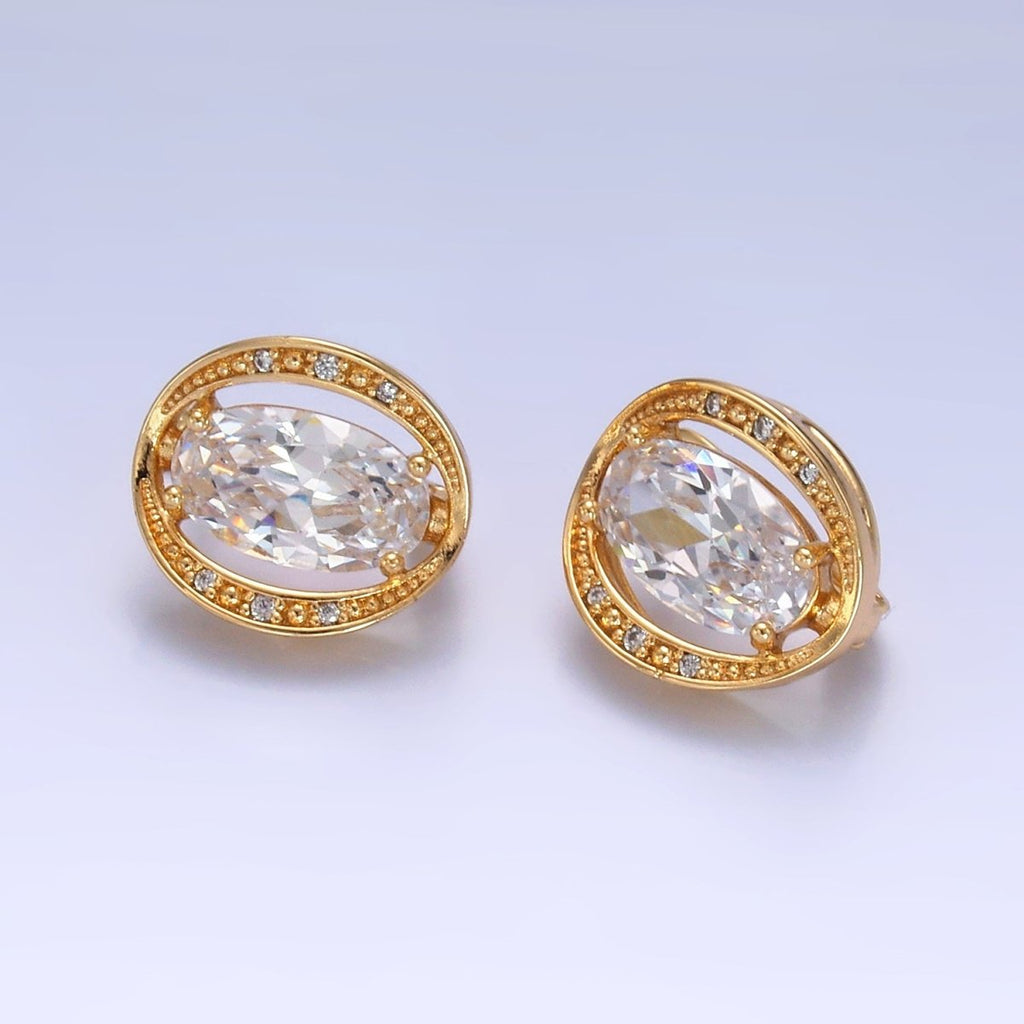 16K Gold Filled Clear CZ Micro Paved Open Oval Stud Earrings | Earrings-00568