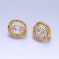 16K Gold Filled Clear CZ Micro Paved Open Oval Stud Earrings | Earrings-00568