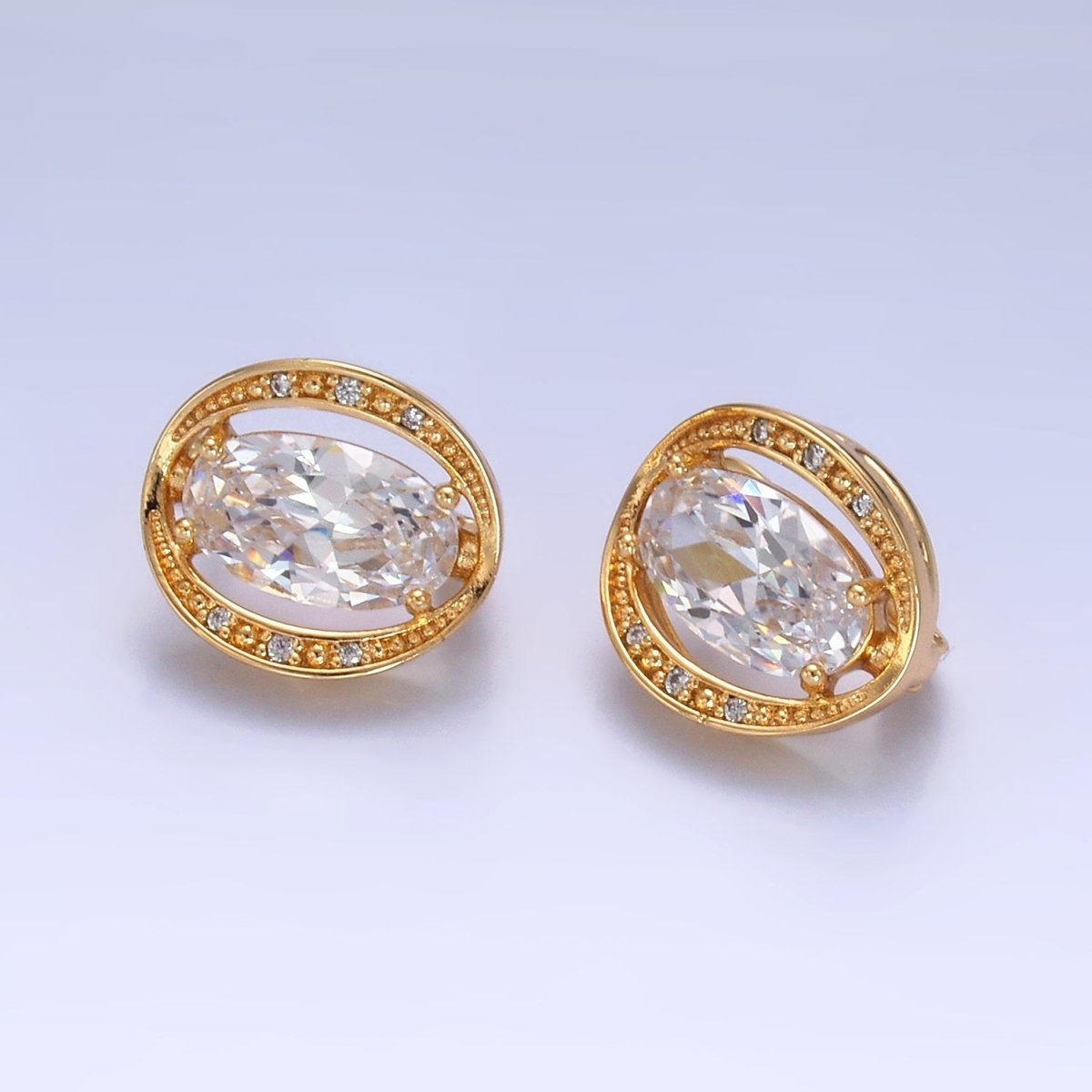 16K Gold Filled Clear CZ Micro Paved Open Oval Stud Earrings | Earrings-00568
