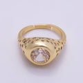 16K Gold Filled Clear Oval CZ Dotted Signet Ring in Gold & Silver | Rings-00124 Rings-00170